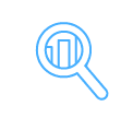 Magnifying glass over a bar chart icon representing identify gaps