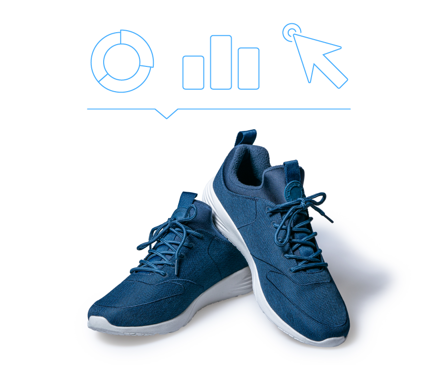 A graphic image representing trending blue sneakers 