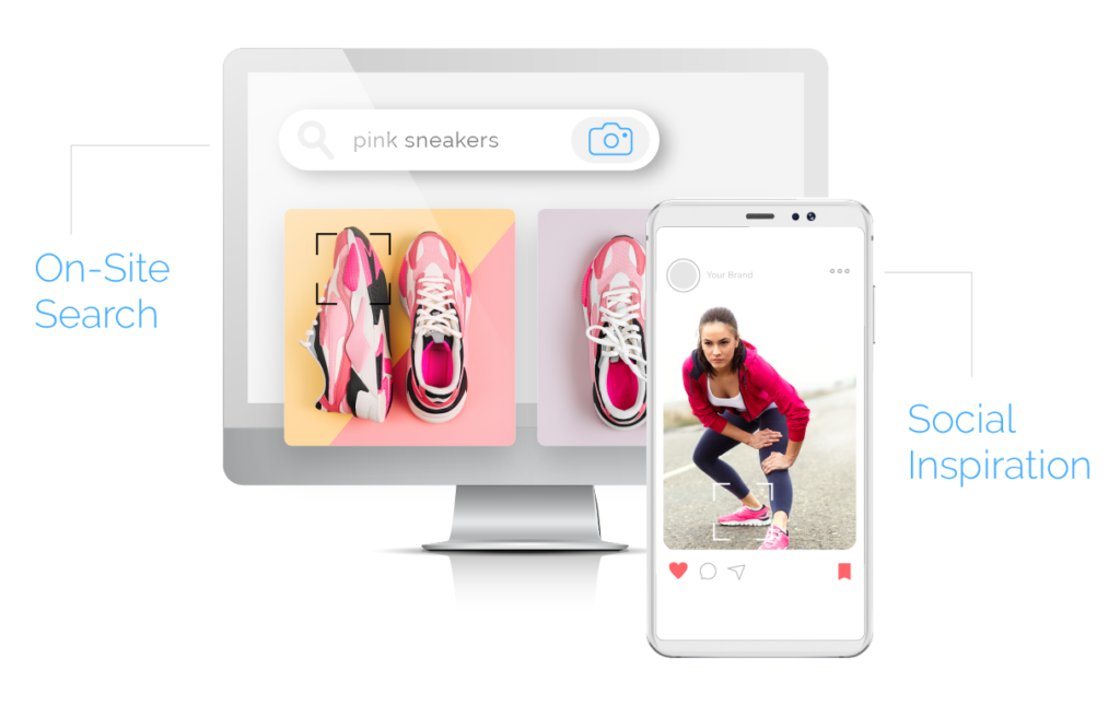 A graphic image representing an image search of pink sneakers through social inspiration
