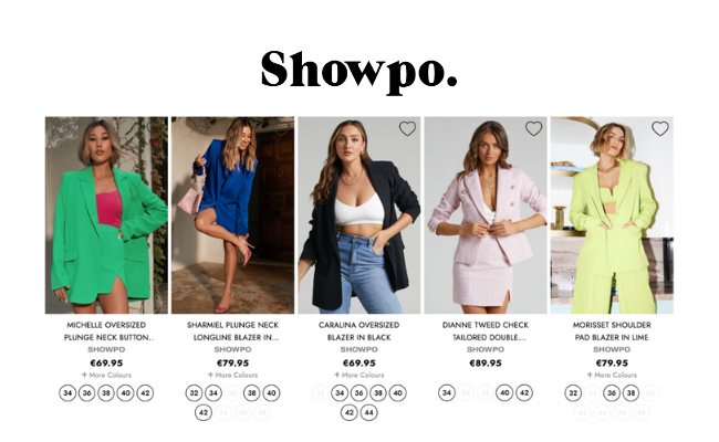 Showpo. Ecommerce Site User Interface